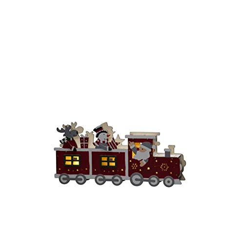 Konstsmide Christmas Lights/LED Wooden Silhouette Santa Snowman Train Scene/6H Timer, 3 Diodes, Battery Operated or USB, Indoor, 2 x AA 1.5V (Excluded)
