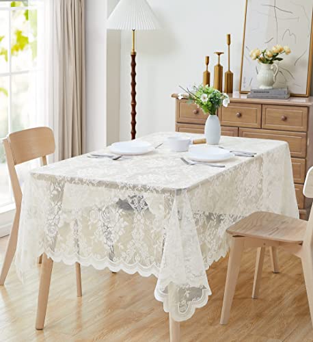 LinenZone 60 x 120 Oblong Ivory Lace Tablecloth. (Luna TC 60 x 120, Ivory) - Rectangular, Square, Round and Oval Lace Tablecloths for Wedding, Birthday, Christmas, Thanksgiving, Easter or Baby Shower.