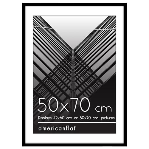 Americanflat 50x70 cm Picture Frame with Polished Plexi Cover - Use as 42x60 cm Wall Photo Frame with Mount or Display 70x50 cm Photo without Mount - Streamline Collection - Black