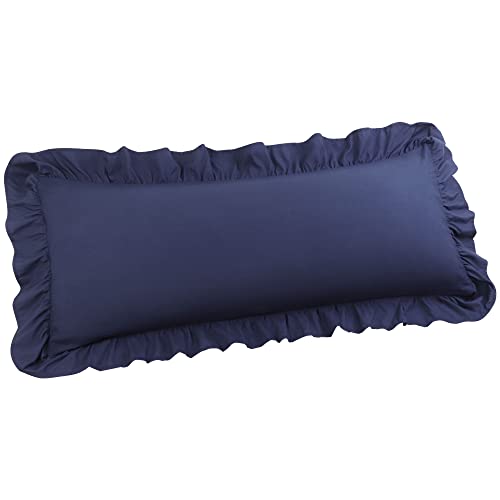 "PiccoCasa Soft Microfiber Plain Bolster Pillowcase with Decorative Ruffle and Envelope Closure Full Body Pillow Case Cover Navy Blue 20""x55"" (4ft 6in)"