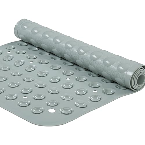 YANZIFLY Bathtub Mat for Shower: Soft Silicone Bath Mat Non Slip with Suction Cups Tub Mat for Bathroom for Kids Elderly Extra Large Shower matt Machine Washable - Grey