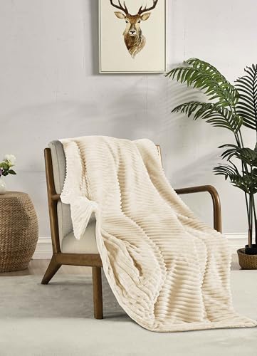 Miracle Home. Fleece Blanket Reversible Microfiber Veleta Flannel and Sherpa 240GSM-180GSM, 120GSM Filling, Soft, Warm and Lightweight, Machine Washable, 130 X 160, Ecru
