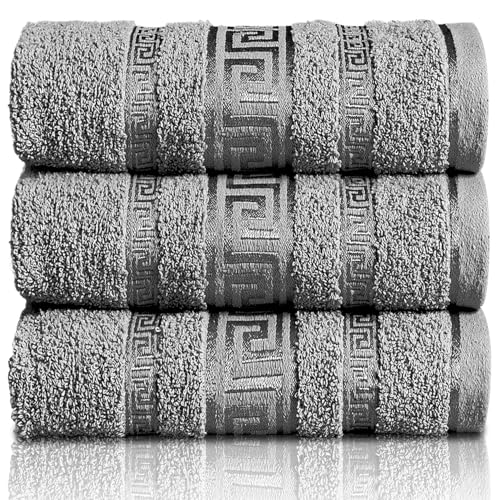 GC GAVENO CAVAILIA Greek Bath Sheet - Pack Of 3 100% Egyptian Cotton Towels Bath Sheets - Extra Large Soft Highly Absorbent Quick Dry Towel (90x150 cm) - 550 GSM Towels For Bathroom - Charcoal