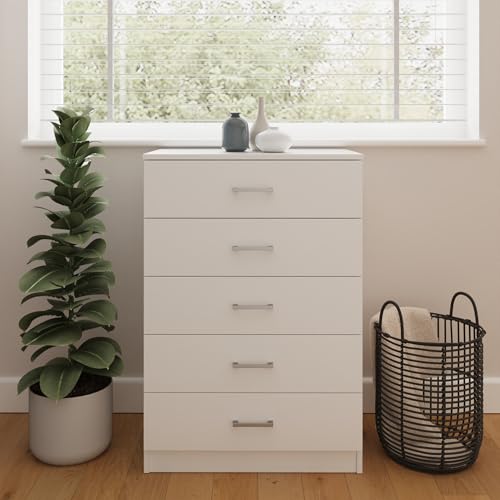 GFW Bailey Bedroom Furniture Range, Modern White Bedroom Collection with Wardrobes, Chests of Drawers and Bedside Tables, Minimalist Storage Furniture