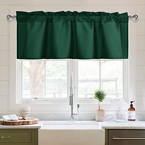 XWZO Kitchen Valances Curtains for Windows Living Room Bedroom Bathroom Toppers Farmhouse Style Rustic Dinning Room Blackout Thermal Insulated Rod Pocket, W60 x L18 Inch Length, Green, 1 Panel.