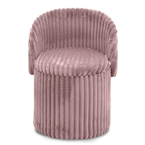 GC GAVENO CAVAILIA Ribbed Round Ottoman Storage Box With Hidden Storage Removable Lid - Fleece Foldable Stool Storage Bench Chair Foot Rest - Vanity Stool Footstools For Living Room, Bedroom