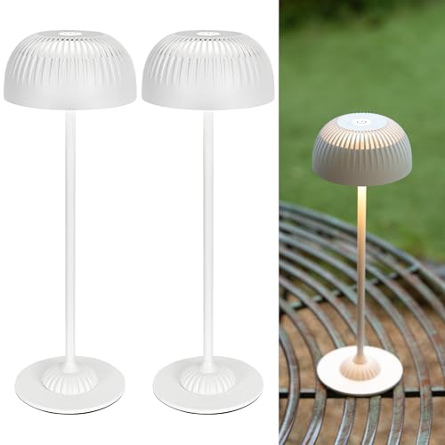 LuminexDesigns 2 Pack Wireless Table Lamp Rechargeable with Full Aluminium Body, Modern 5200mAh Mushroom Touch Bedside Lamp with 3 Colour Modes, IP54 Perfect for Living Room Bedroom & Home Décor