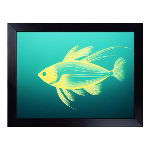 Lap Tray with Bean Bag Cushion, Compelling Fish - Handmade in the UK, Raised Wooden Edge, Padded Cushion, Heat-Resistant Wipe-Clean Surface, for Meals, Laptops and Crafts