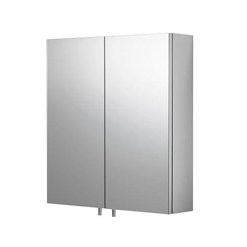 Croydex Cullen Bathroom Wall Cabinet - Stainless Steel Double Door Medicine Cabinet, with Help 'n' Hang Installation System and Double Mirror Doors (52x45cm)