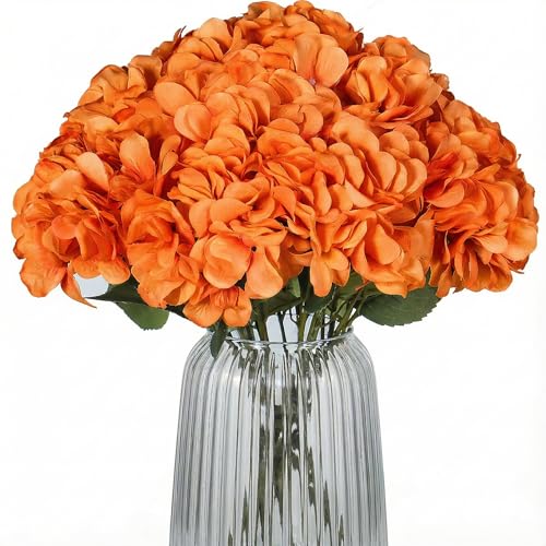 Blooming Paradise 2Bouquets Artificial Fake Flowers Silk Hydrangea Arrangements Wedding Bouquets Decorations Plastic Floral Home Kitchen Garden Party Festival Bar DIY (Orange)