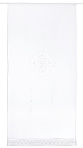 Home Fashion Door Curtain Linen Structure Embroidered Fabric White 180 x 90 cm