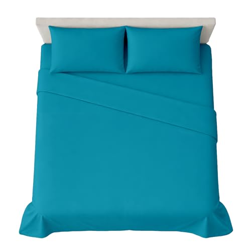 hermet 4-Piece Plain Double Bed Sheet Set, Fitted Sheet, Flat Sheet, 2 Pillowcases 50 x 80 cm, 30 cm Corner, Soft Microfibre, Oekotex Certified, No Iron