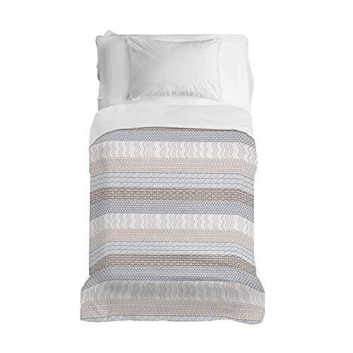 PENSIERI DELICATI Bedspread 220 x 280 cm, Single Sheet 100% Cotton Pique, Ideal as a Furniture Towel, 1 and a Half Bed Blanket, Aztec Beige Pattern, 100% Made in Italy