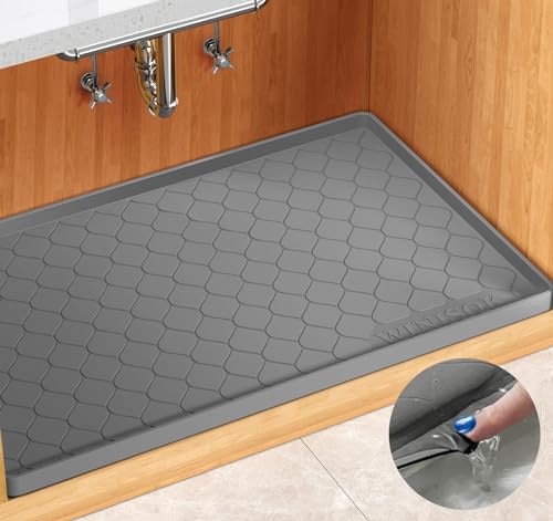 "WINISOK Under Sink Mat - 37"" x 19"" Shelf Protector for Kitchen Bathroom and Laundry,Cabinet Organizers, Waterproof Multi-Purpose liner, Flexible Silicone Drip Tray"