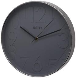 Unity Wall Clock, Clifton, Raised Numbers, Grey, Silent Sweep, 12-inch / 30cm