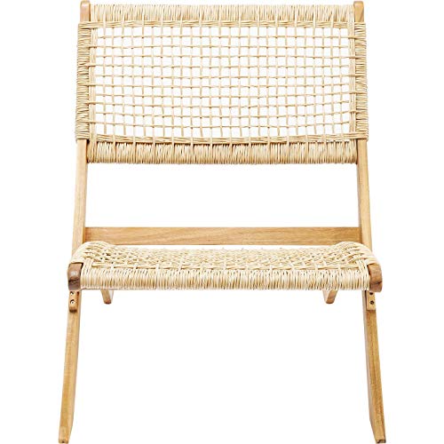 Kare Design Folding Chair Copacabana, Beige, Solid Wood, Foldable, Outdoor, Braided Design, Wooden Chair for Terrace, Balcony Garden, Living Room, 73x78x60 cm (H/W/D)