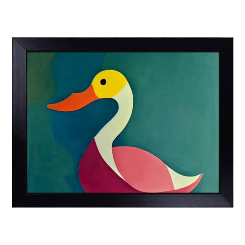 Lap Tray with Bean Bag Cushion, Compelling Abstract Duck - Handmade in the UK, Raised Wooden Edge, Padded Cushion, Heat-Resistant Wipe-Clean Surface, for Meals, Laptops and Crafts
