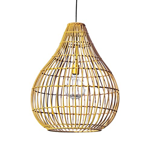 Teamson Home Outdoor Garden Decor, Woven Hanging Solar Powered Light, Tear-Drop Pendent Lantern with Bulb, Dimmer, Timer & Remote, Weather Resistant