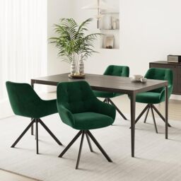 COLAMY 360° Swivel Dining Chairs Set of 4 with Sturdy Metal Base – Luxury Velvet Upholstered Kitchen Chairs with Thick Padded Seat, Button-Tufted Backrest for Home, Dining Room, or Café,Green