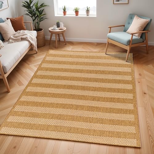 Livabliss Merine Indoor Outdoor Rug - Large Boho Rugs for Living Room 200x275 cm Dining, Kitchen Carpet, Patterned Neutral and Coloured Rugs, Waterproof, Stain Durable - Amber, Tan, Brown