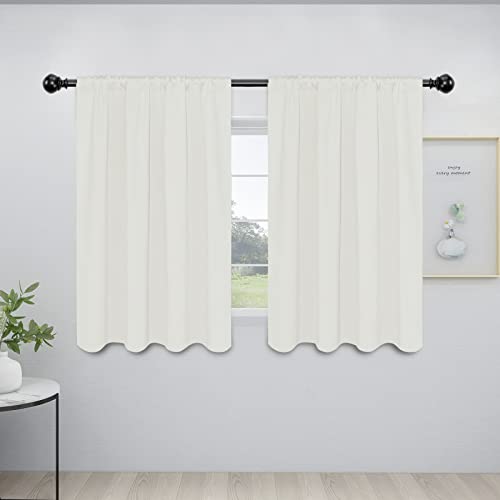 Easy-Going Rod Pocket Blackout Curtains for Bedroom, Room Darkening Window Curtains for Living Room, Thermal Insulated Noise Reduction Solid Window Drapes, 2 Panels(42x45 in, Ivory)