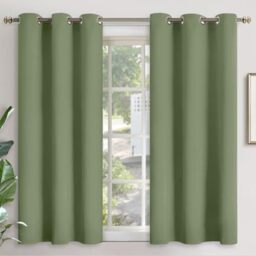 YoungsTex Olive Green Blackout Curtains 45 Inch Length for Bedroom Kitchen Window - Short Thermal Insulated with Grommet Room Darkening Drapes Privacy for Bathroom, 2 Panels, 42 x 45 Inch