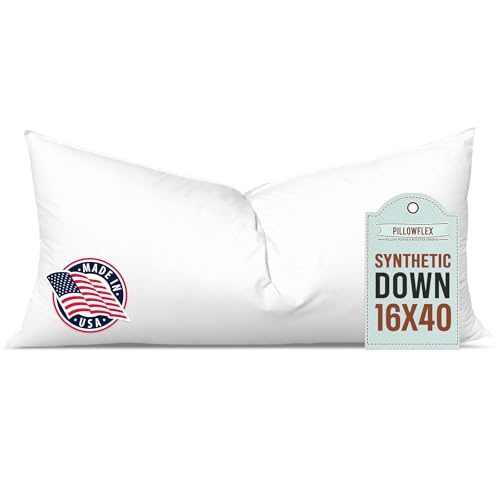 Pillowflex Synthetic Down Pillow Insert - 16x40 Down Alternative Pillow, Ultra Soft, Large Rectangle Body Sleeping Pillow, Lumbar, Long, Back - 1 Decorative Pillow Form