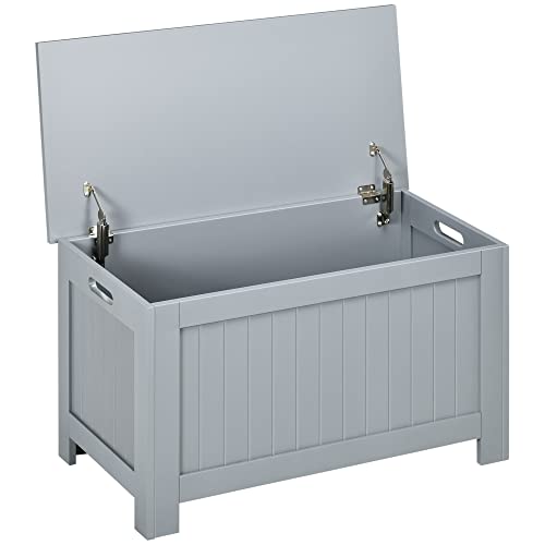 HOMCOM Lift Top Storage Chest with Lid, Safety Hinges, Blanket Box, Grey