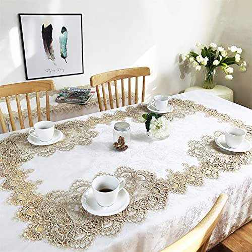 BrekSdat Lace Tablecloth Fabric Washable Beige 60x120inch - Elegant Decor Table Cover Dining Home Holiday Party Kitchen Easter Christmas Wedding Farmhouse Outdoor and Indoor Home D??cor