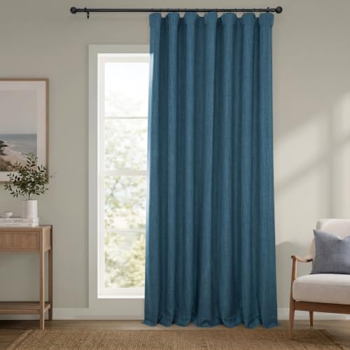 HPD Half Price Drapes Extra Wide Linen Room Darkening Curtain (1 Panel) 100 X 108, BOCH-LN21331-108-DW, Story Blue