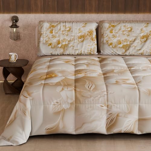PETTI Artigiani Italiani - Winter Quilt, Winter Duvet, Double Sided Quilt, Solid Colour and Digital Floral Print 06 10, 100% Microfibre, Made in Italy