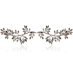 Hotop 2 Pieces Metal Tree Leaf Wall Decor Vine Olive Branch Leaf Wall Art Wrought Iron Scroll Sculptures Above the Bed, Living Room, Outdoor Decoration (Classic Color)
