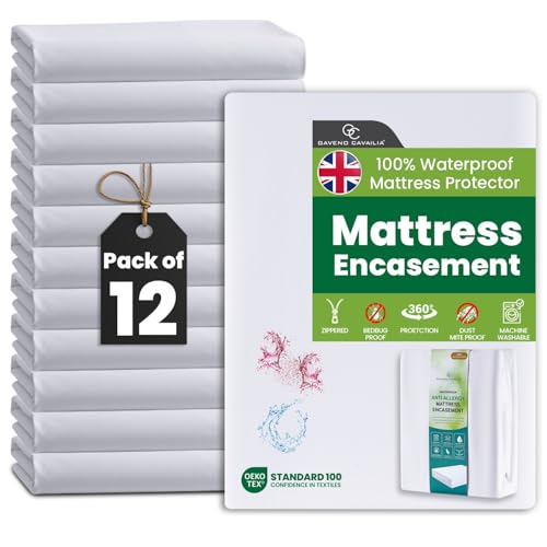 GC GAVENO CAVAILIA 12 Pack Mattress Encasement Small Double - 30cm Deep Waterproof Mattress Protector - Anti-Allergy Zipped Mattress Cover - Bed Bug Dust Mite Proof - Small Double Mattress Protector