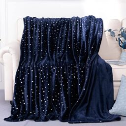 "Stellhome Navy Blue Lightweight Throw Blanket, Ultra Soft Thick Flannel Star Foil Print Fleece Bed Blanket for Sofa Couch, Twin Size 80""x65"""