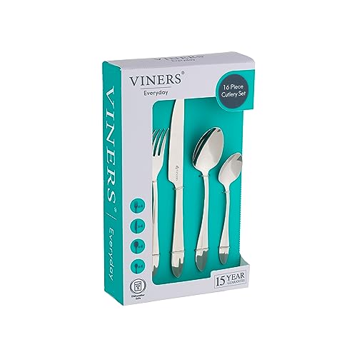 Viners Everyday Breeze 16 Piece Cutlery Set - 18/0 Stainless Steel - Teardrop Ridge Handles, Mirror Polish - Serves 4 - Dishwasher Safe