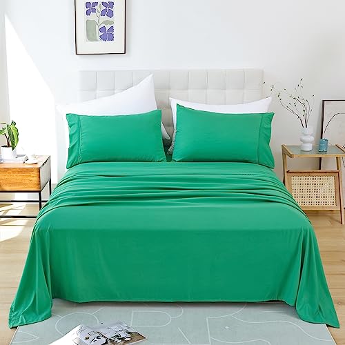 Twin Size Sheet Set, 3 Piece Soft Bed Sheets, Deep Pockets - Breathable and Cooling Microfiber, Wrinkle Free, Hotel Luxury Bed Sheet for Women & Men, Oeko-Tex, Emerald
