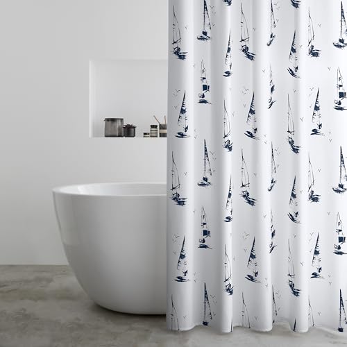 Catherine Lansfield Salcombe Boats 180x180cm Shower Curtain Panel White