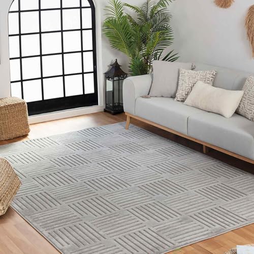 Livabliss Midori Detroit Indoor Outdoor Design – Living Room 120x170 cm, Dining Kitchen Use, Boho Patterned Neutral & Coloured, Waterproof Stain Durable, Grey