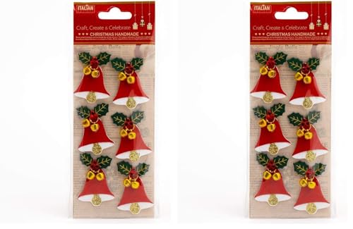 Italian Options Jingle Bells Christmas Craft Decoration Self Adhesive 3.5cm x 4cm (6 pcs) (Pack of 2)