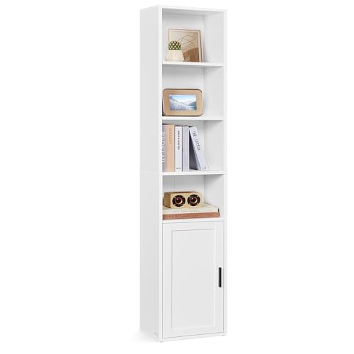 VASAGLE Bookcase, 6-Tier Tall Bookshelf, Book Shelf with Door, Shelving Unit, 24 x 31.8 x 175 cm, for Living Room, Home Office, Dinning Room, Cloud White LBC401W01