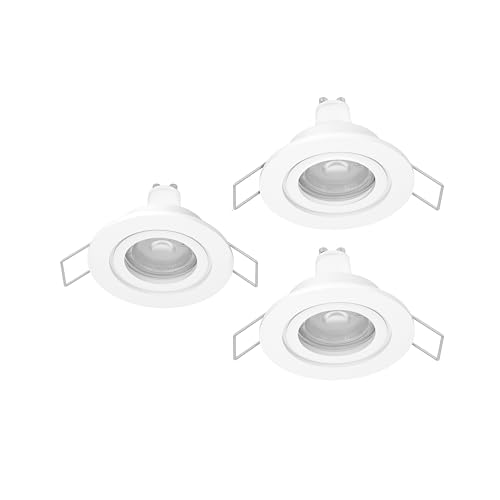 Eglo Set of 3 LED recessed spotlights Barranco, Ceiling spot for Bathroom, Light Fixture Made of White Plastic, Bathroom lamp Neutral White, Including GU10 Bulbs, IP44