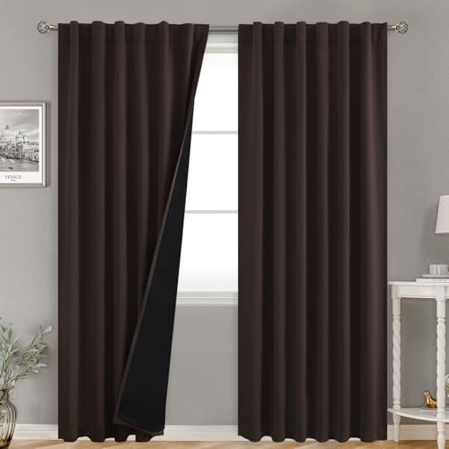 BGment Brown Full Blackout Curtains 84 Inches Long with Thermal Insulation Blackout Liner, Noise Cancelling Double Layer Room Darkening Rod Pocket Back Tab Curtain for Bedroom(52 x 84 Inch, 2 Panels)