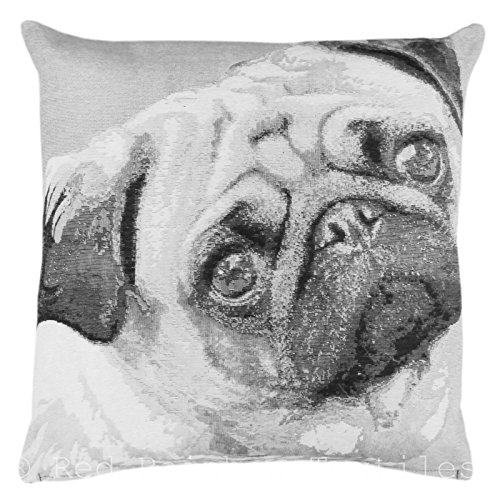 "Rapport Home URBAN UNIQUE Tapestry Pug Black and White 18"" x 18"" Inch Photo Cushion"