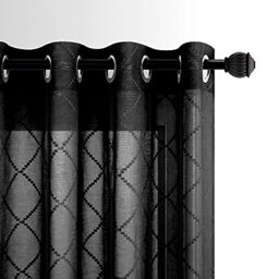 KOUFALL Black Curtains 84 Inches Long for Living Room 2 Panels Set Pattern Grommet Window Sheer Moroccan Trellis Diamond Geometric Modern Design Curtains for Bedroom 52x84 Inch Length