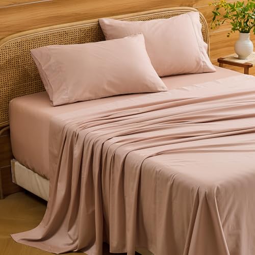 Bedlifes Deep Pocket Sheets 18-24 Inch, Queen Size Egyptian Cotton 1000 Thread Count, 4-Piece - Fits Extra Thick Mattresses, Cooling & Breathable (Dusty Pink)