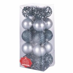 Set of 20 Assorted Blue/Silver Christmas Baubles Diameter 6 cm Shiny Satin Glitter Santa's House