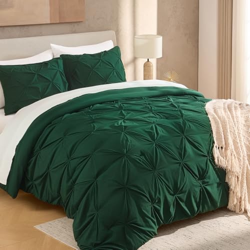 Andency Dark Green Comforter Set Oversized Queen(98x98Inch), 3 Pieces Comforter for Girls Kids, Soft Microfiber Pinch Pleat Comforter Set, All Season Lightweight Bedding Set