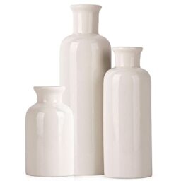 Farmhouse Decor 3 Piece Set - White Crackle Ceramic Vase for Country Home Centerpieces, Living Room, Table, Fireplace and Entrance
