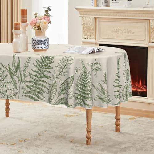 Horaldaily Spring Tablecloth 60 x 84 Inch Oval Plants Wild Fern Beige - Seasonal Washable Table Cover for Party Picnic Dinner Decor