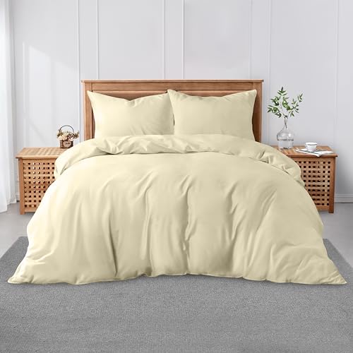 GC GAVENO CAVAILIA Single Size Duvet Cover - Super Soft Breathable Polycotton Bedding & Linen, Plain Dyed Washable Quilt & Comforter Cover - Cream